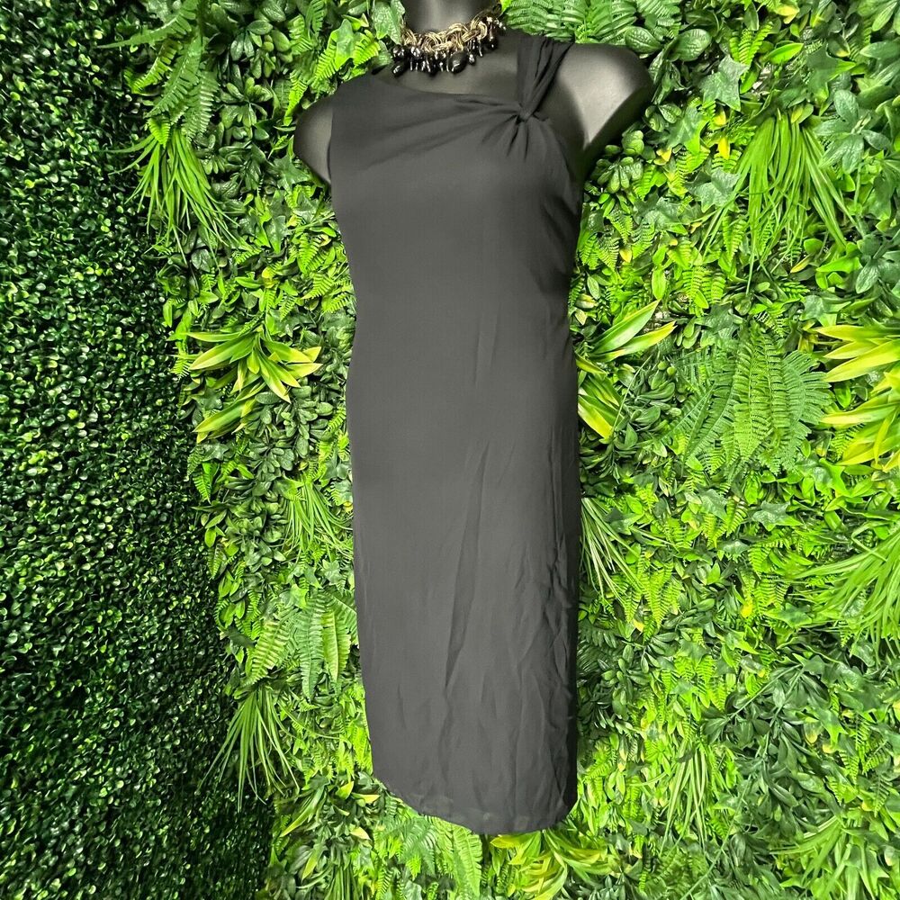 VTG HELENE BLAKE Dress Women‎ Medium Black A line Sheath Knot Accent 1018